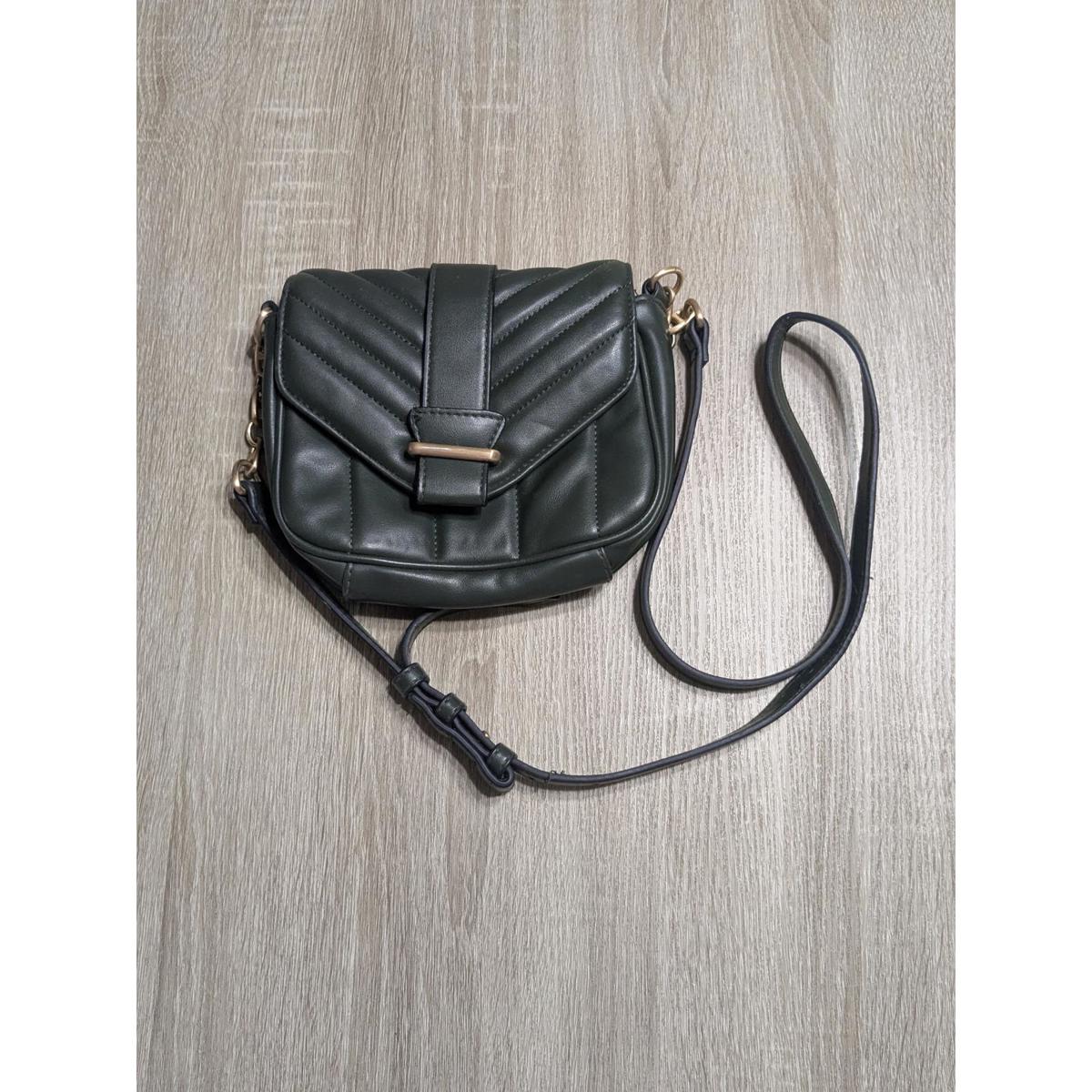 Dark Green Quilted Crossbody Bag With Gold Chain Detail